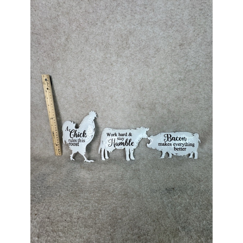 3‎ METAL Hanging Signs. Cow, Pig, And Chicken . SAYINGS WRITTEN